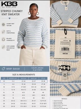 KBB by Kahlana Striped Chunky Knit Sweater – NWT – XS